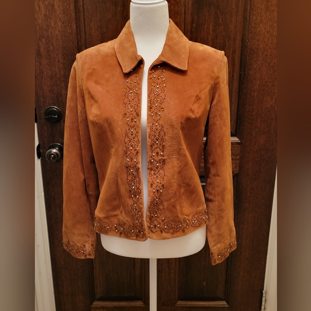Coldwater Creek Suede Rust Embellished Jacket